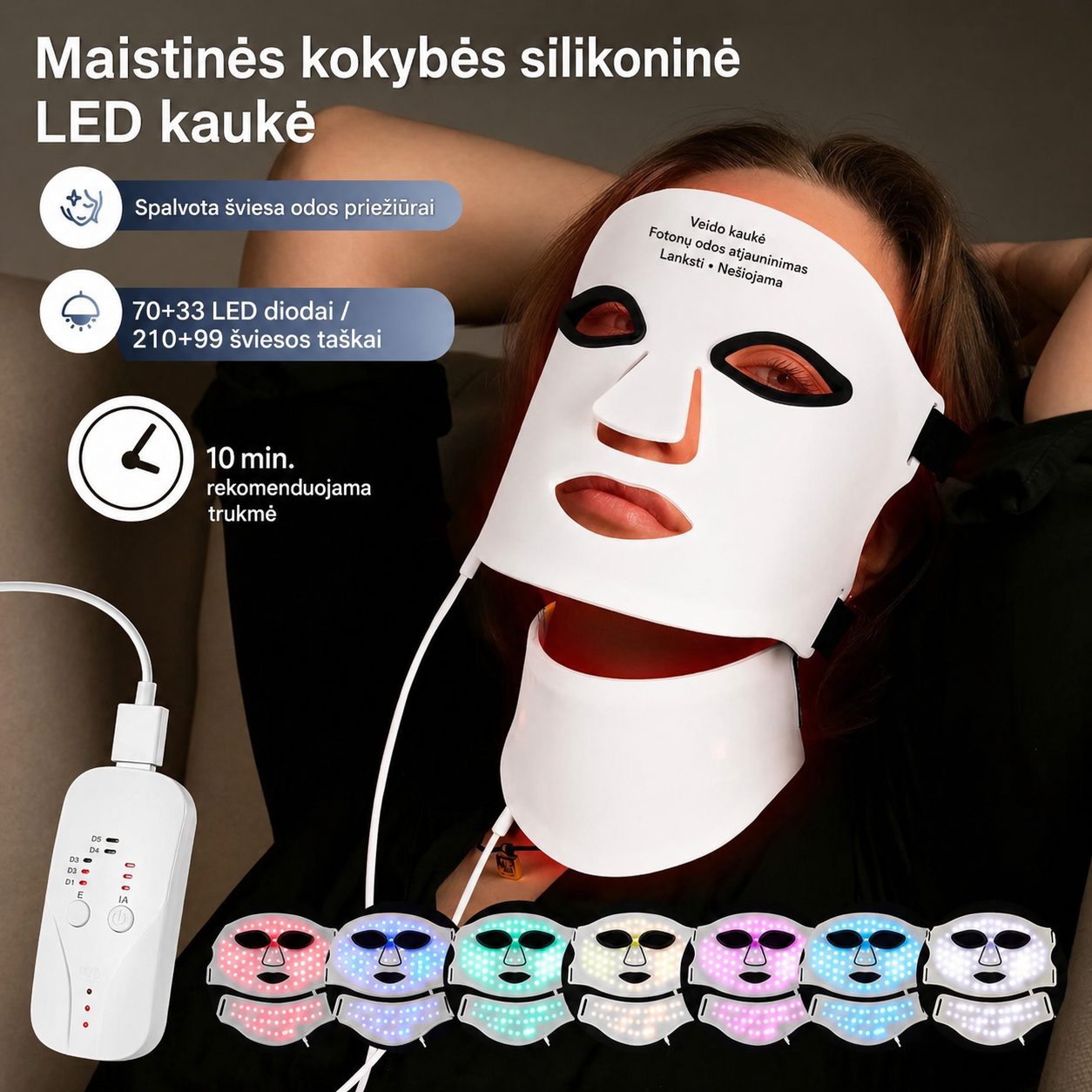 Máscara LED de silicona para rostro y cuello