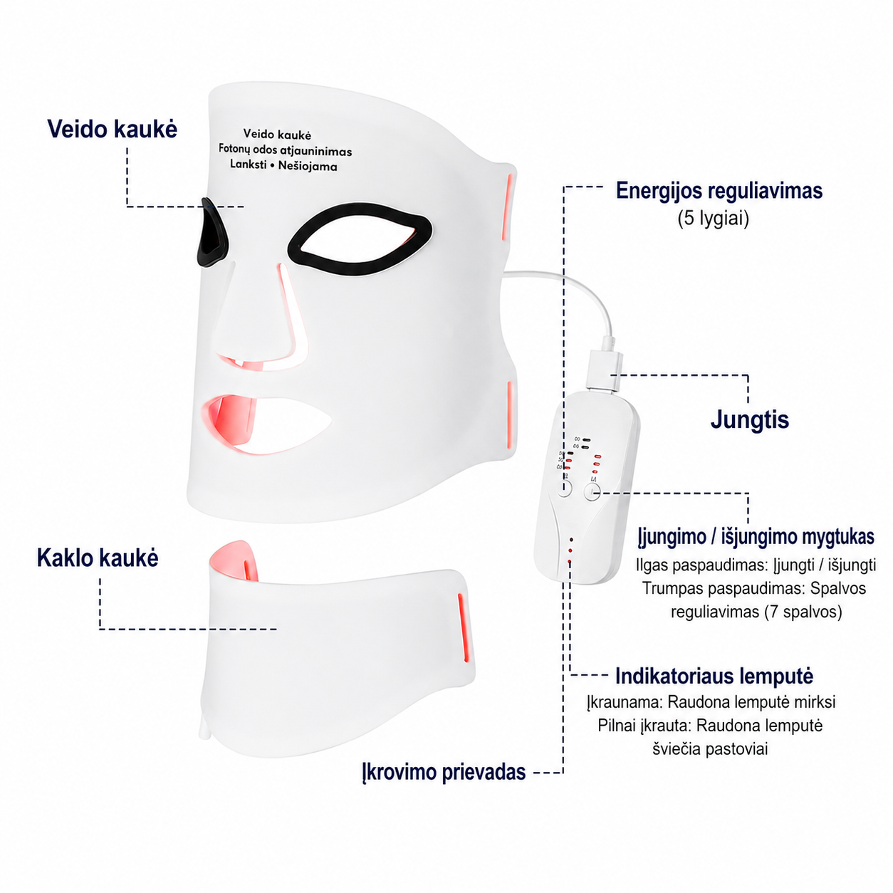 Máscara LED de silicona para rostro y cuello